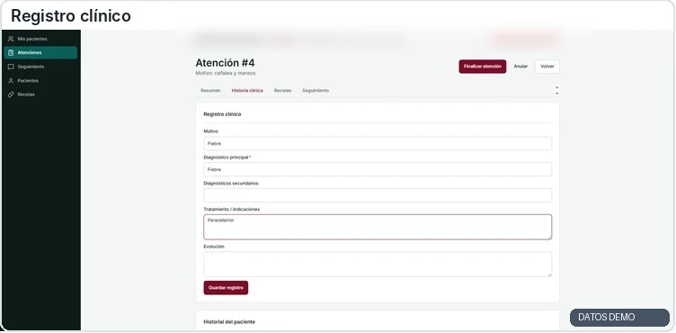 Registro clínico del doctor